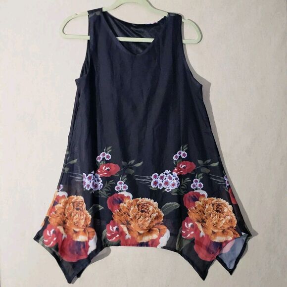 Body Central Black Floral Chiffon Sleeveless Irregular Mini Dress Medium Sexy - Picture 2 of 9